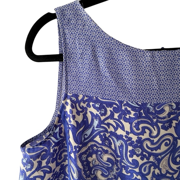 LOFT | NWOT SLEEVELESS PAISLEY TOP BLUE & GRAY EXPOSED BACK ZIPPER | MEDIUM - Picture 3 of 10